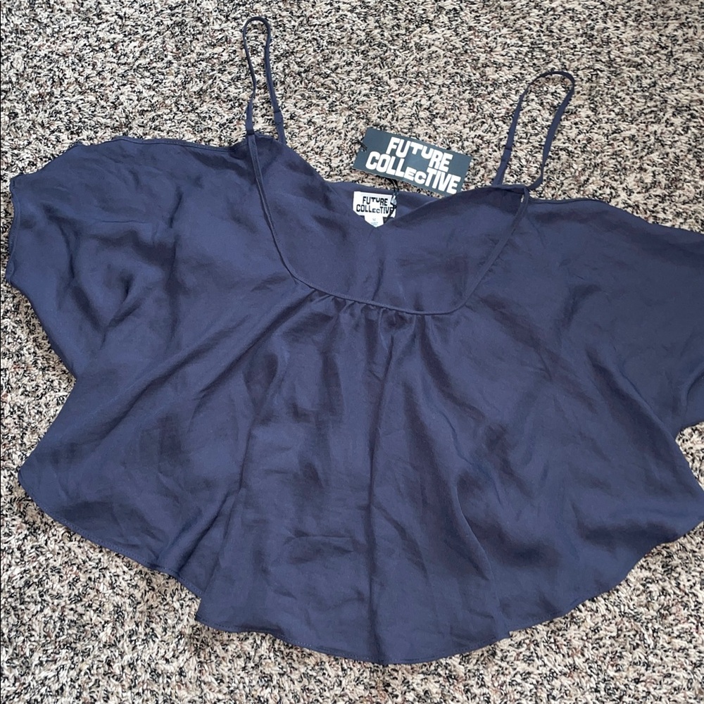 Future Collective Women's Cape Blouse Navy Size Medium | NWT - Picture 2 of 4